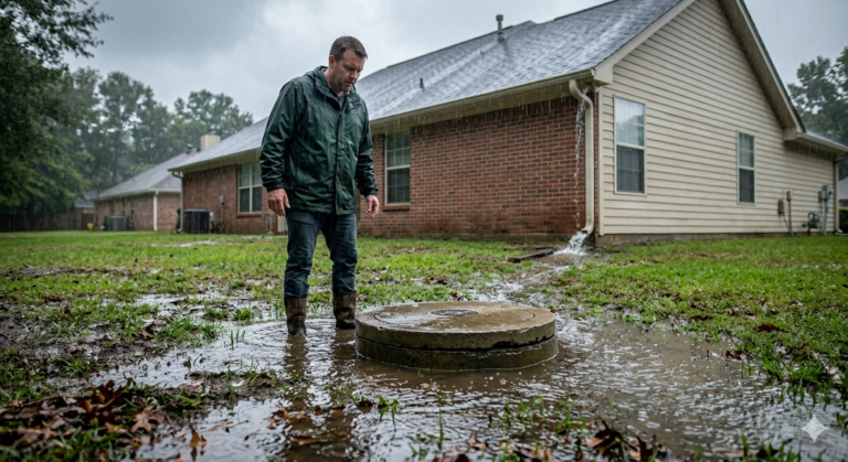 Septic tank troubleshooting diagram for heavy rain backups